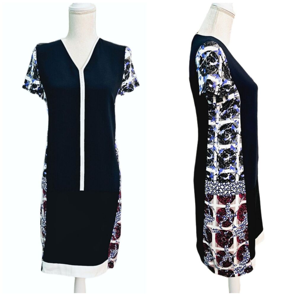 Peter Pilotto Colorblock Mixed Media Contrast Blue Shift Dress $1295 Size 4